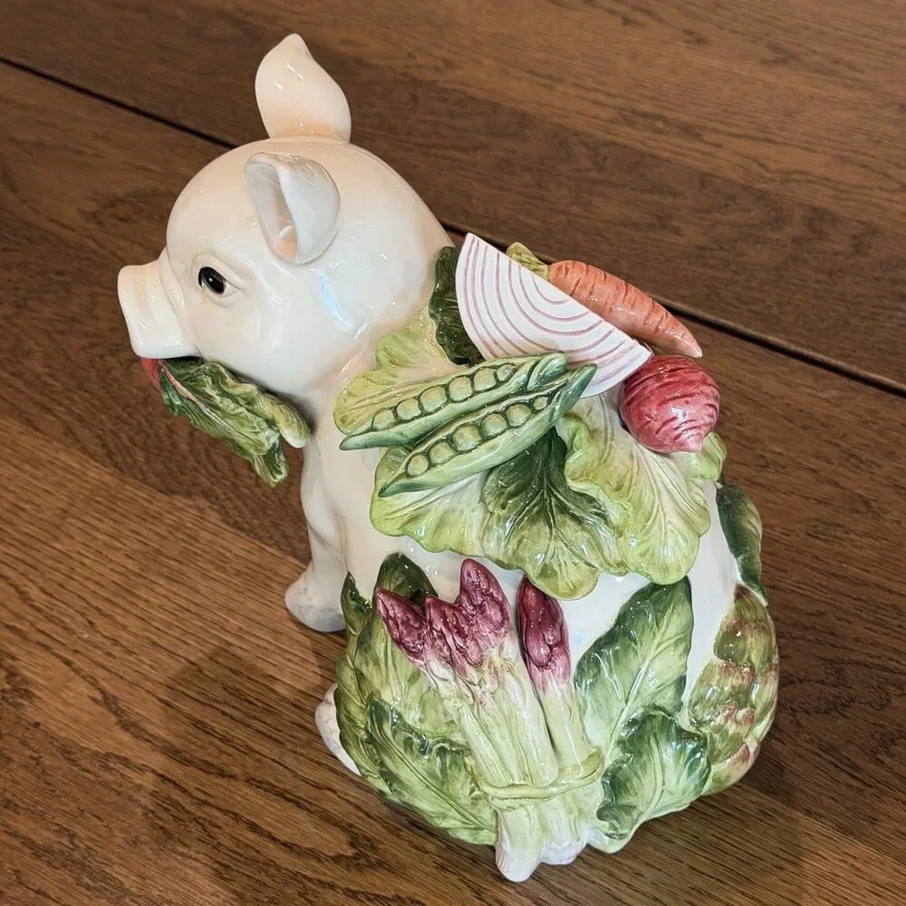 Fitz and Floyd Classics French Market Pig Cookie Jar Ceramic Canister Vintage